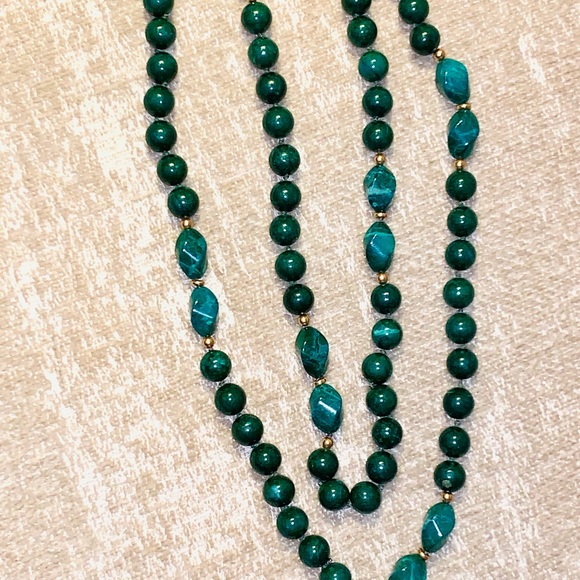 Genuine Malachite Necklace with Gold Spacers - Picture 3 of 9